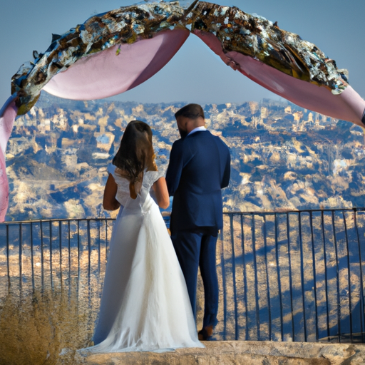 זוג מחליף נדרים בחופה מסורתית עם רקע מדהים של נופי ירושלים